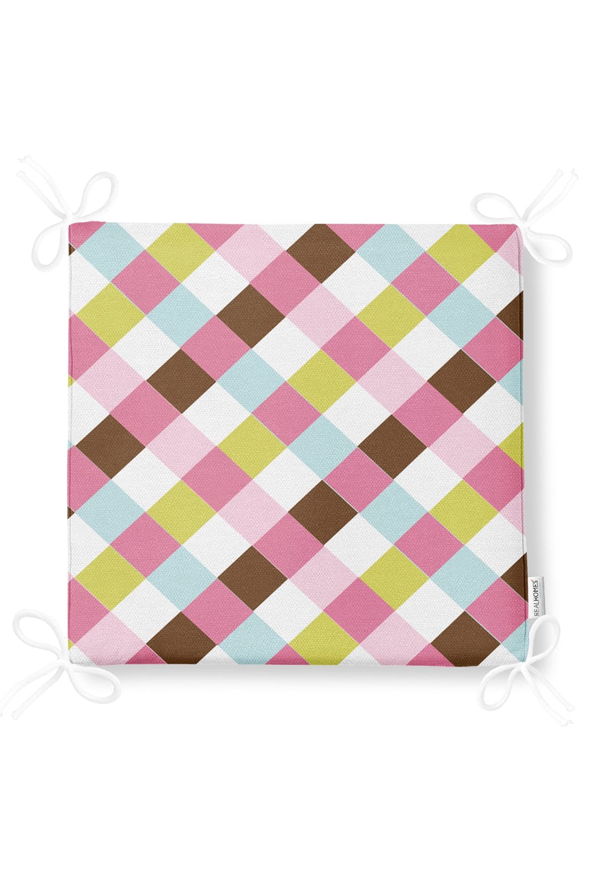 Realhomes-Checkered Colorful Geometric Patterned Digital Printed Modern Zippered Chair Cushion 5