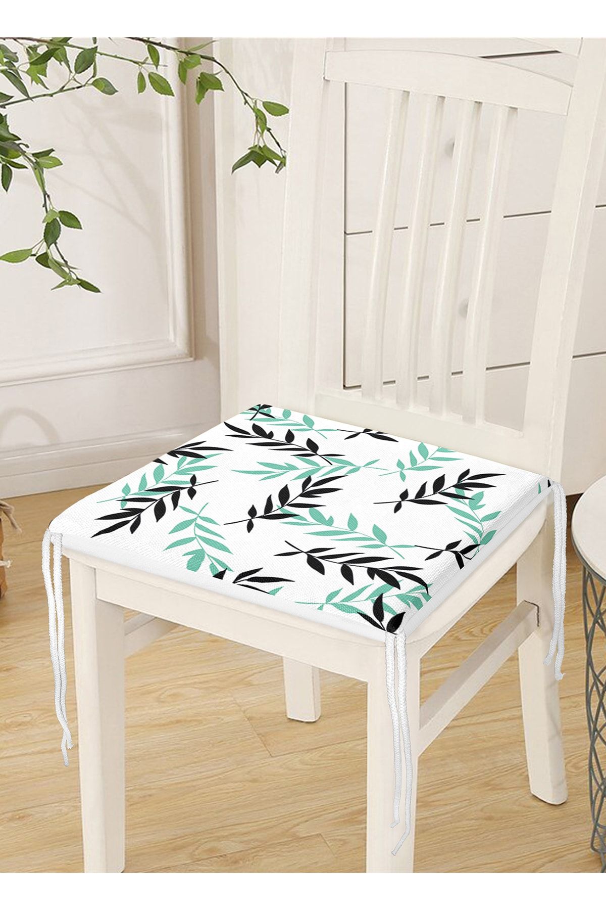 Realhomes-Green Black Leaf Patterned Digital Printed Modern Zippered Chair Cushion 3