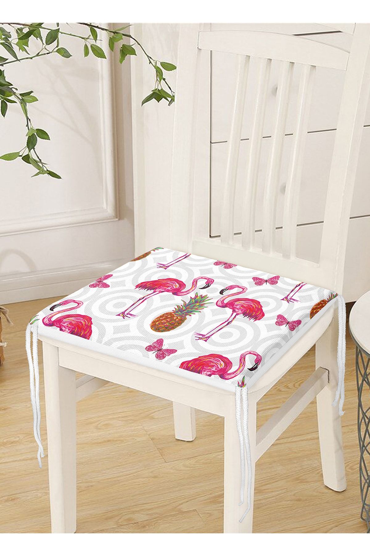 Realhomes-Flamingo Patterned Digital Printed Zippered Chair Cushion 3