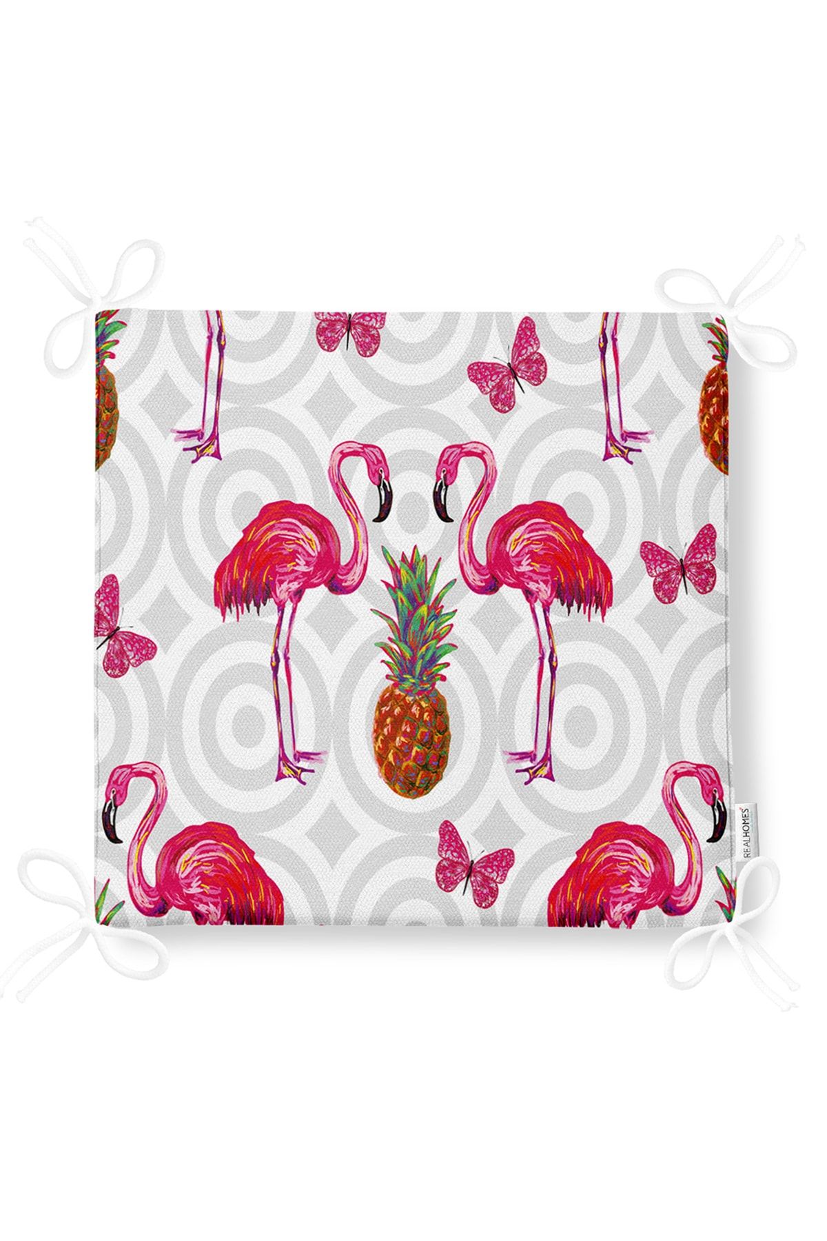 Realhomes-Flamingo Patterned Digital Printed Zippered Chair Cushion 5
