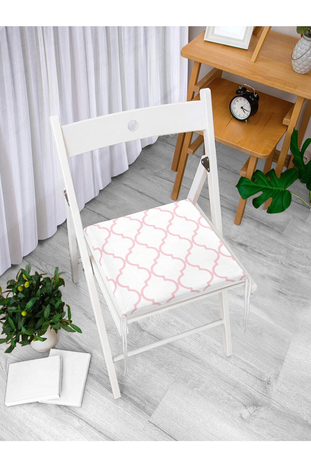 Realhomes-Pink Colored Ogea Patterned Digital Printed Modern Zippered Chair Cushion 3