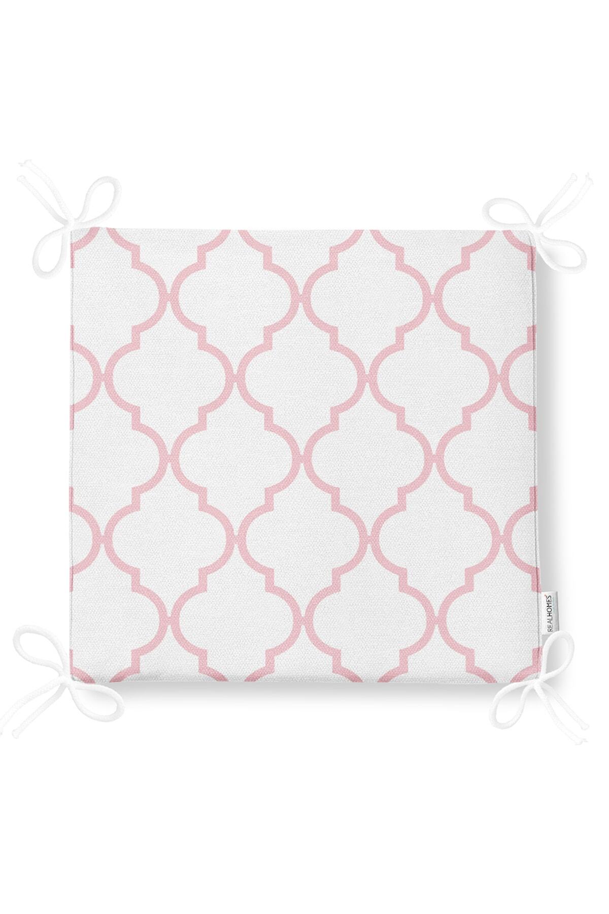 Realhomes-Pink Colored Ogea Patterned Digital Printed Modern Zippered Chair Cushion 5