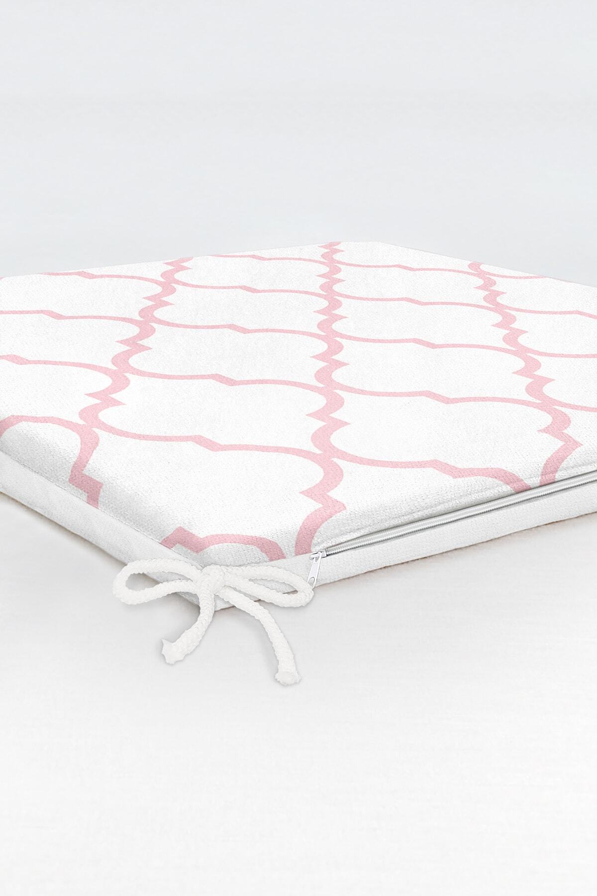Realhomes-Pink Colored Ogea Patterned Digital Printed Modern Zippered Chair Cushion 6