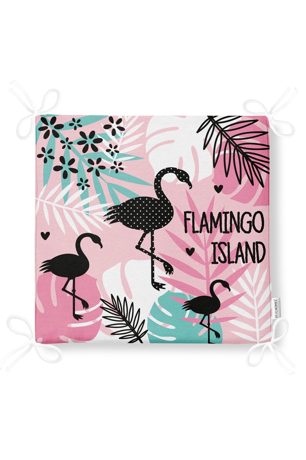 Realhomes-Flamingo Patterned Digital Printed Zippered Chair Cushion 5