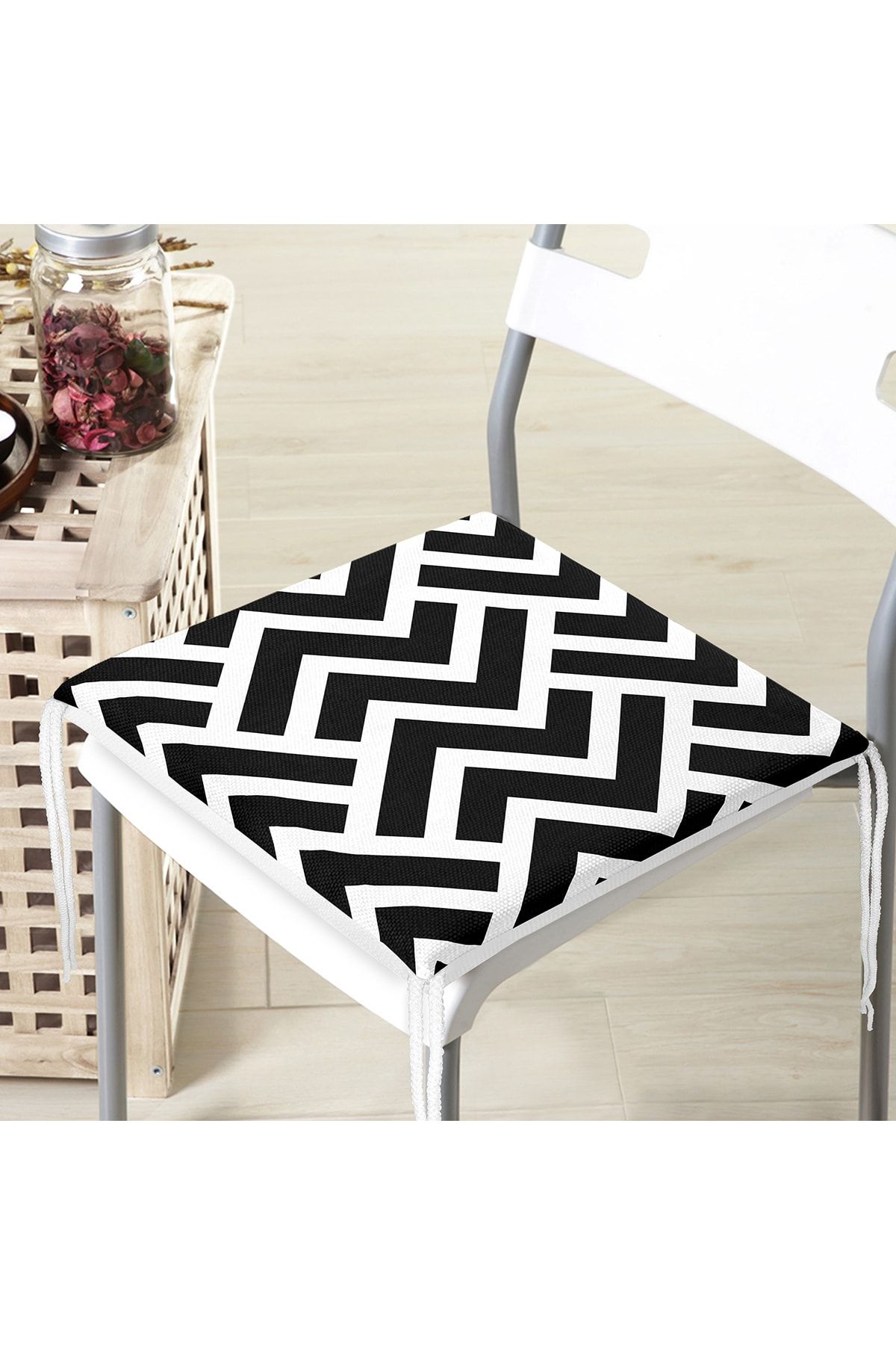 Realhomes-Pernă de scaun cu fermoar cu model geometric alb-negru 4