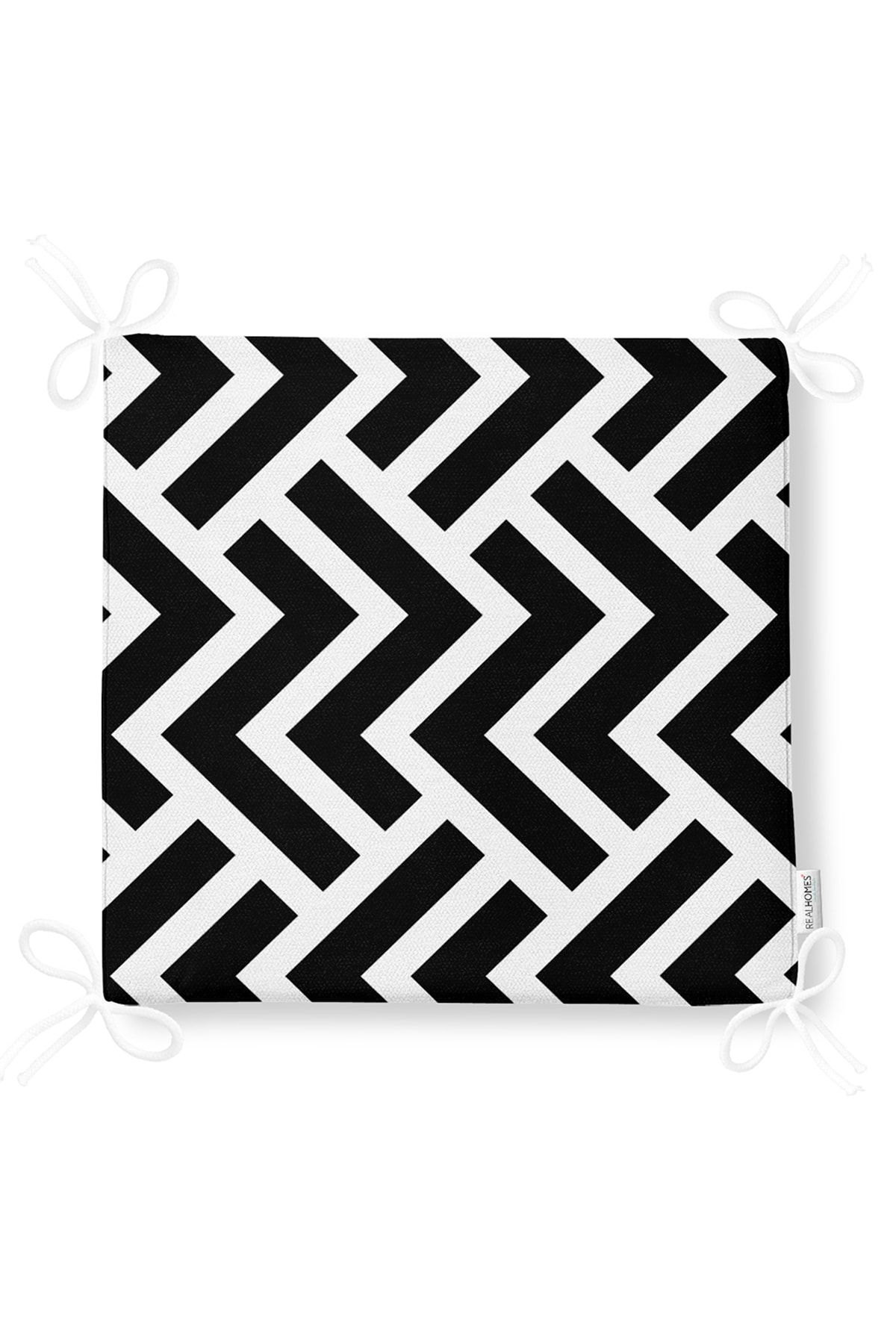 Realhomes-Pernă de scaun cu fermoar cu model geometric alb-negru 5