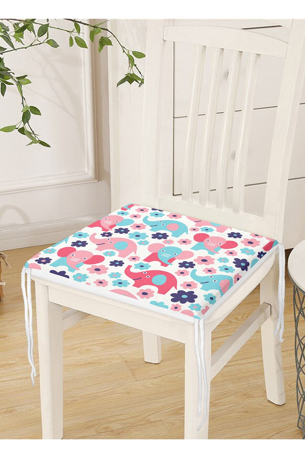 Realhomes-Digital Printed Modern Zippered Chair Cushion with Elephant and Flower Pattern on Cream Floor 4