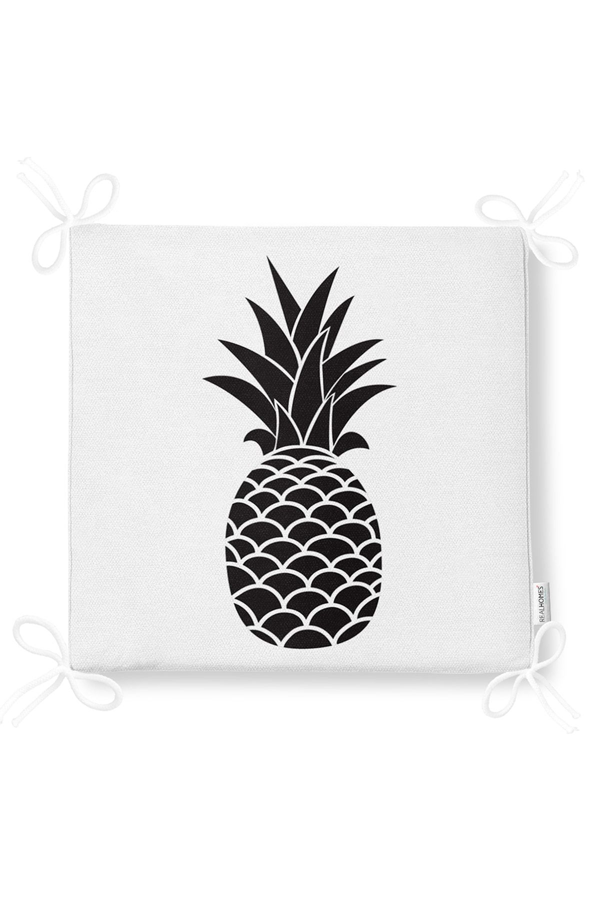Realhomes-Black and White Pineapple Digital Printed Zippered Chair Cushion 5