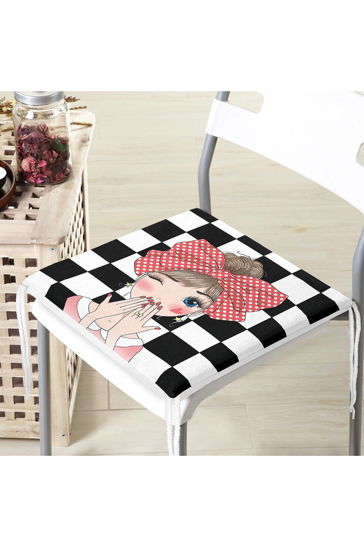 Realhomes-Checkered Fashion Girl Digital Printed Modern Zippered Chair Cushion 4