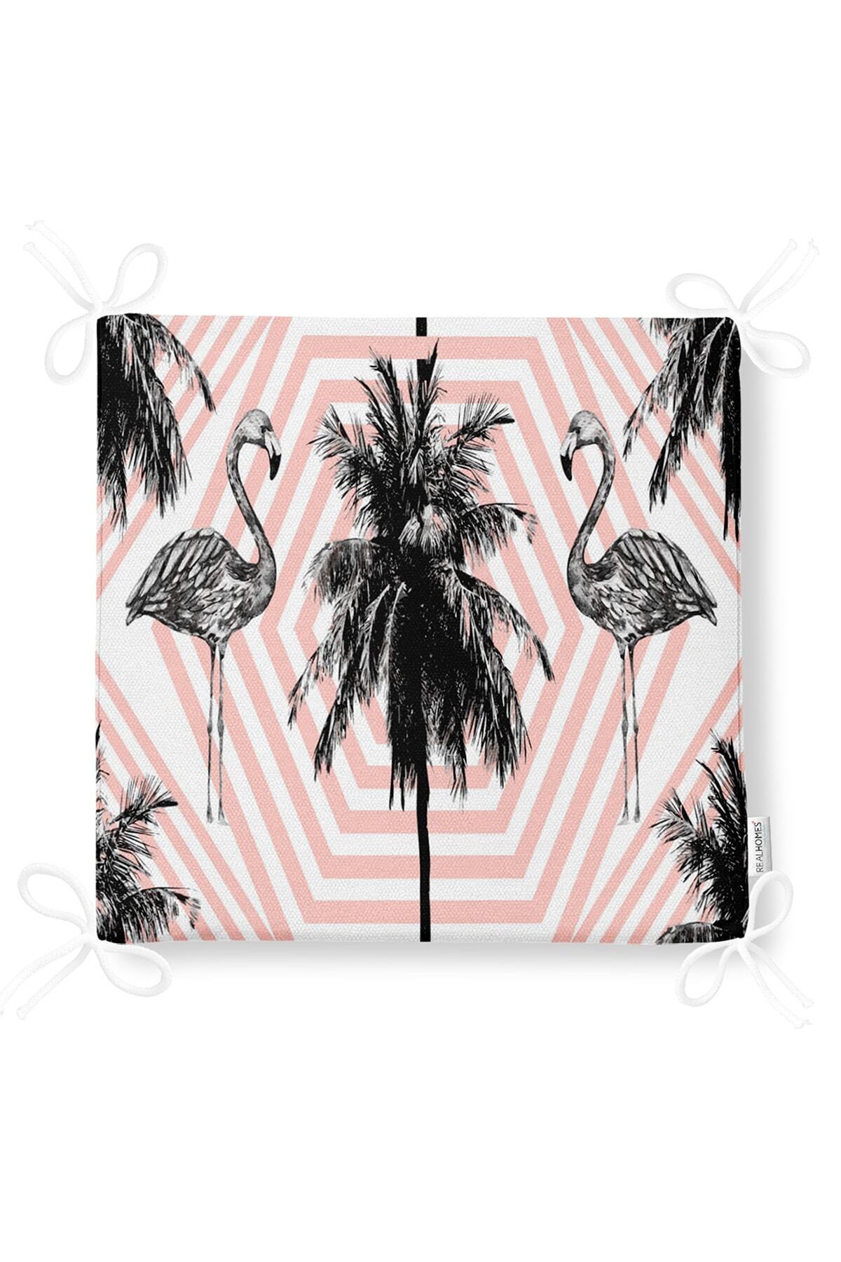 Realhomes-Flamingo Patterned Digital Printed Zippered Chair Cushion 5