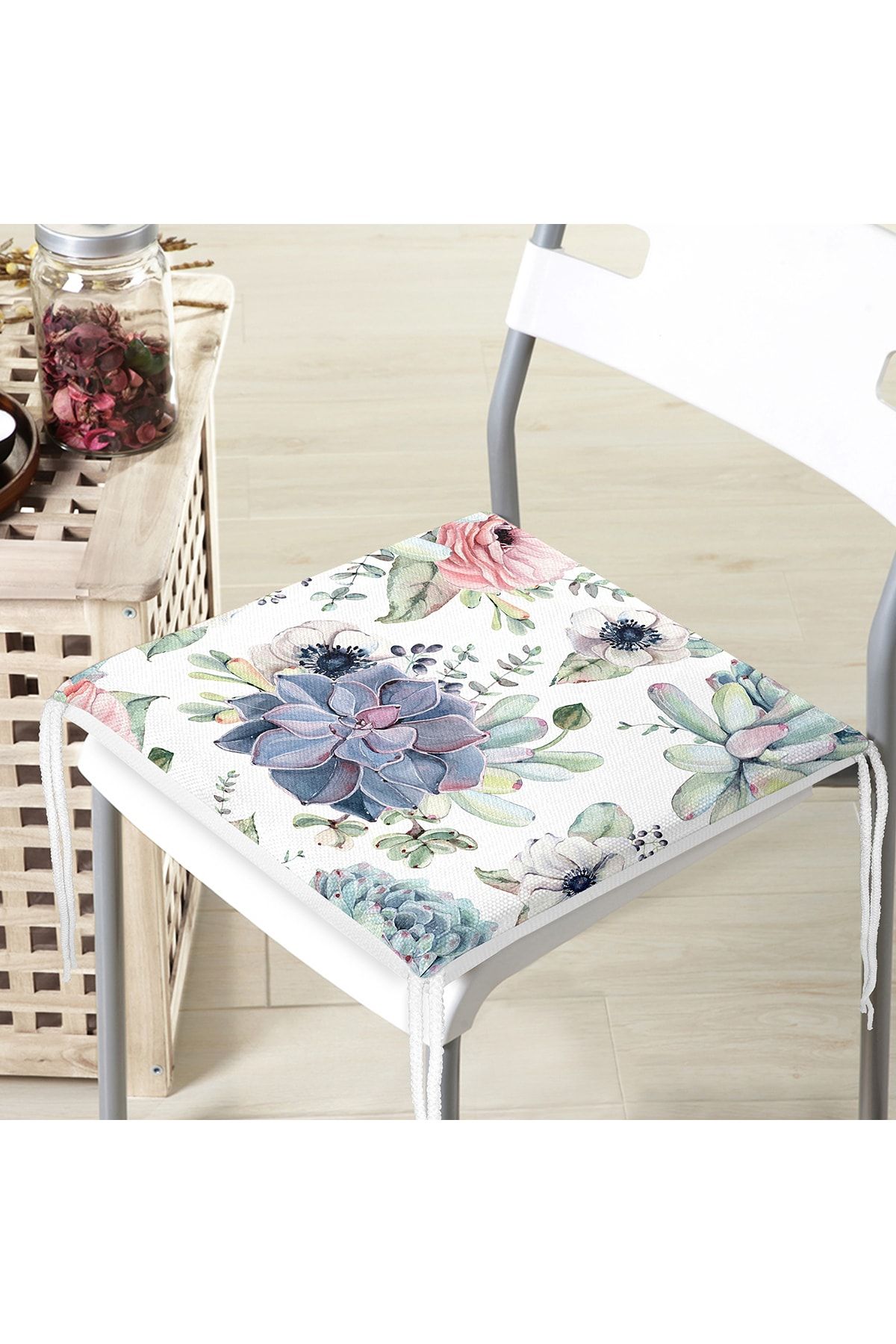 Realhomes-Digital Printed Zippered Chair Cushion with Flower Motif on White Background 4