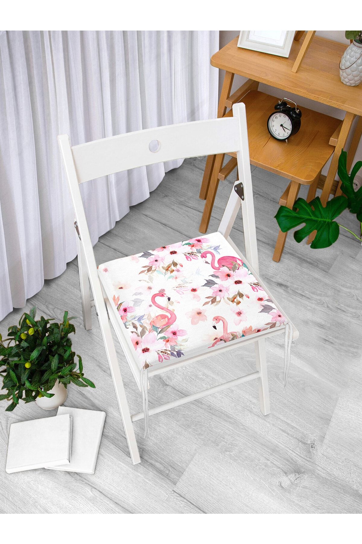 Realhomes-Flamingo Patterned Digital Printed Zippered Chair Cushion 2