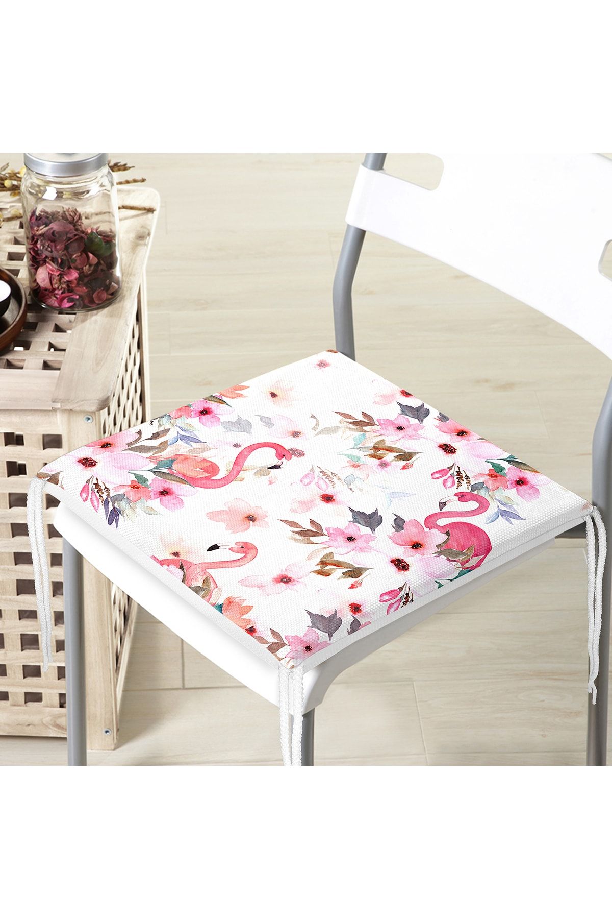 Realhomes-Flamingo Patterned Digital Printed Zippered Chair Cushion 4
