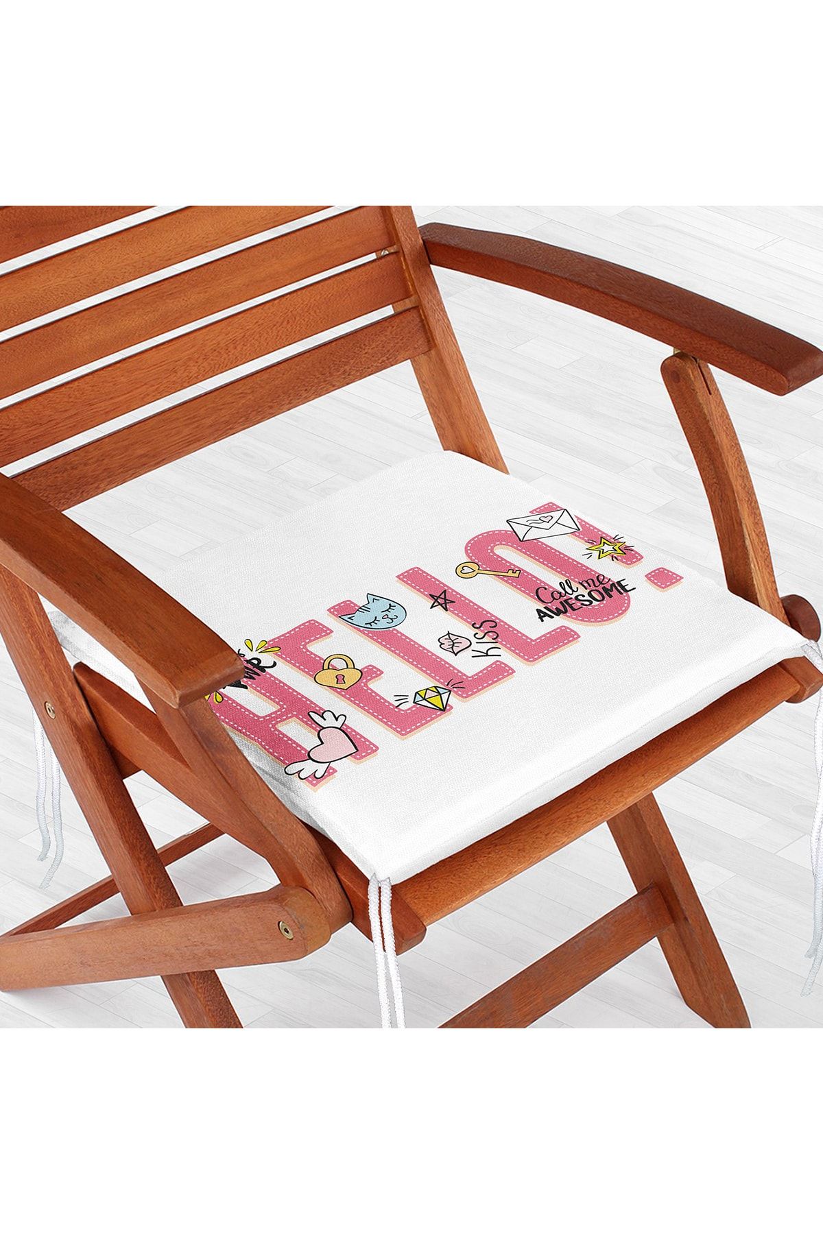 Realhomes-Custom Design Hello Text Patterned Digital Printed Zippered Chair Cushion 2