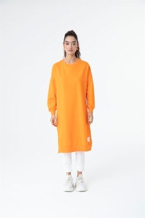 Kadın Düz Renk Uzun Boy Sweat Tunik Orange GRMSL-30645