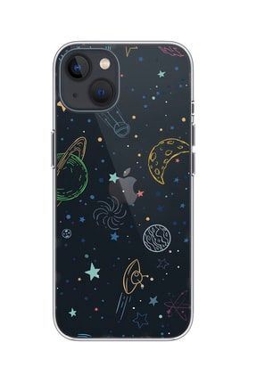 Iphone 13 Şeffaf Galaxy Space Tasarımlı Uyumlu Silikon Kılıf IP13-LGS46