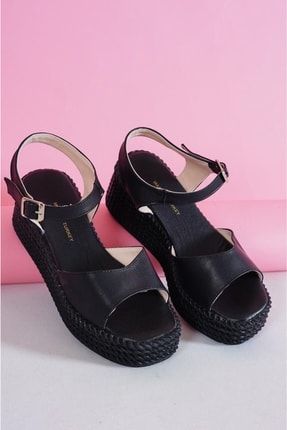 Kadın Velly Siyah Tek Bant Bilekten Bağlama Dolgu Topuk Terlik&sandalet Ts204 150782BAS0242