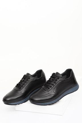 Siyah Gön Hakiki Deri Bağcıklı Jel Tabanlıklı Erkek Günlük Sneaker 01251 DDMA71201251