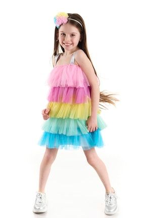Askılı Rainbow Parlak Askılı Kız Çocuk Tütü Parti Elbisesi CLDRS00003