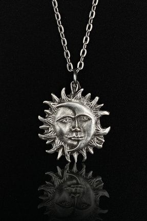 Ay Ve Güneş Model 925 Ayar Gümüş Kaplama Erkek Kadın Kolye Ay Kolye Güneş Kolye ERK13