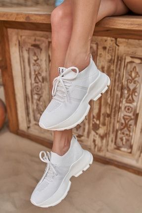 Giulla Kadın Beyaz Trıko Sneakers 27001