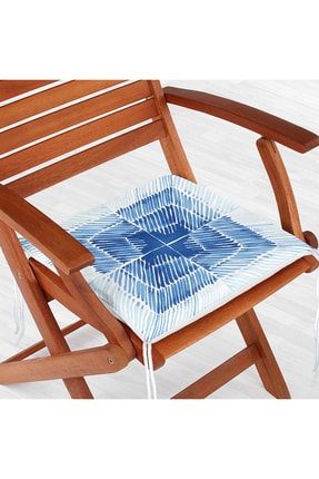 Mavi Kareli Resimli Dijital Baskılı Modern Fermuarlı Sandalye Minderi Frm2300
