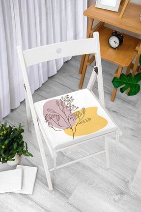 Sarı Pudra Renkli Ince Dal Motifli Dijital Baskılı Modern Fermuarlı Sandalye Minderi Frm-7067