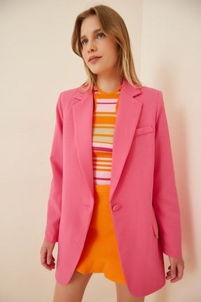 Kadın Pembe Şal Yaka Oversize Blazer Ceket BP00116