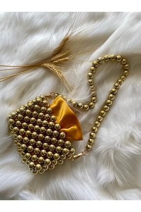 Gold Inci Çanta , Kadın Beanch Elegant Serisi Gold Renk Boncuk Çanta, Omuz Çantası BNCGLD2235