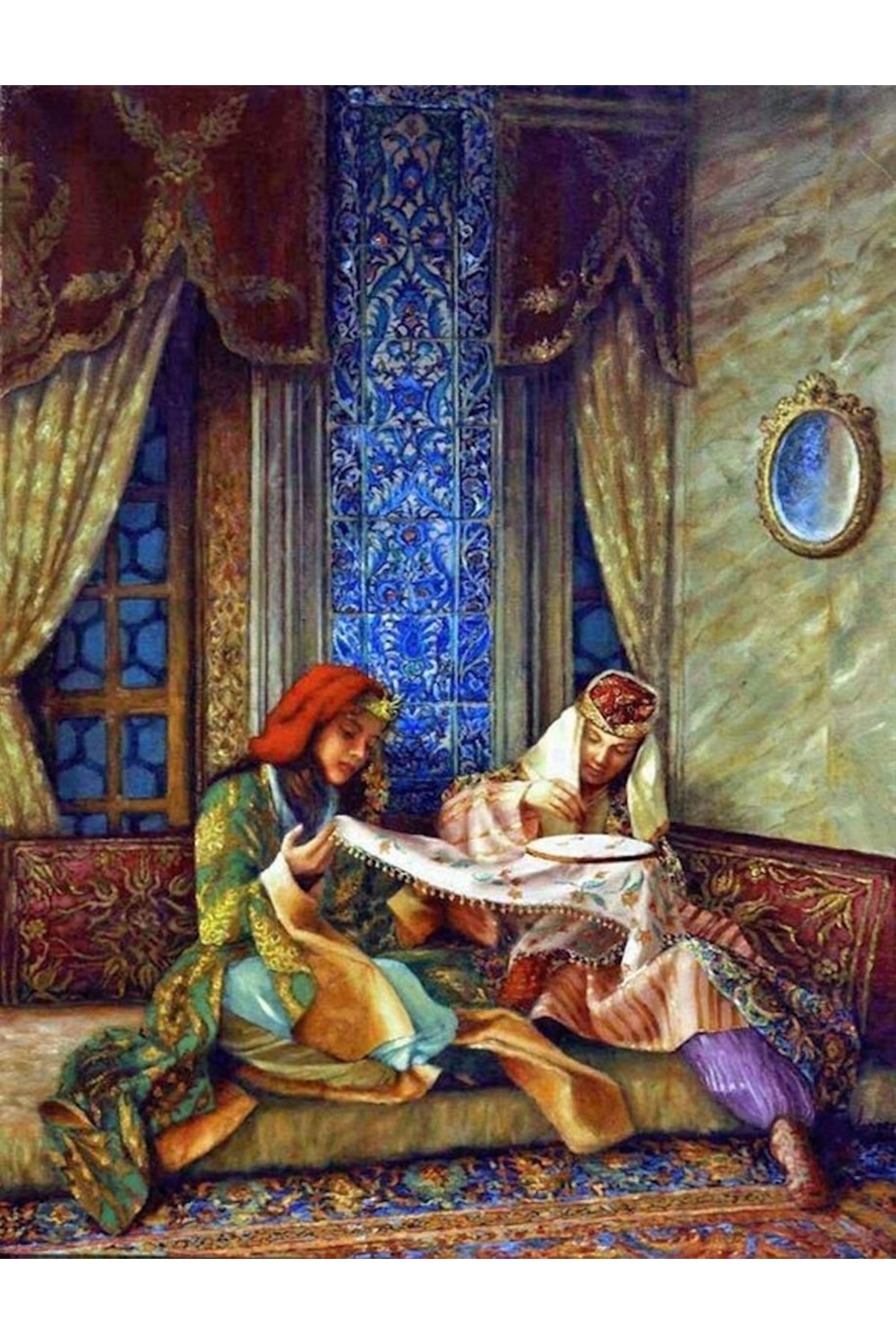 Marcel Kristal Tablo Osmanlı Nakış Yapan Kızlar Elmas Mozaik Tablo 43x56cm