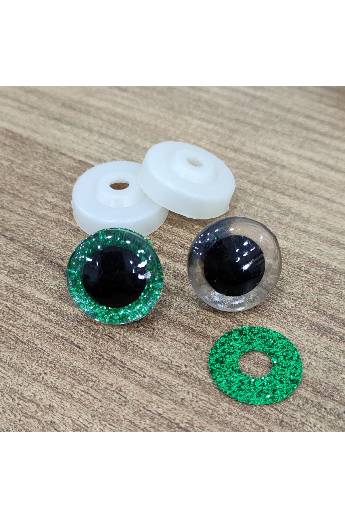 hobimon Amigurumi 18 Mm Vidalı Renkli Simli Göz - Yeşil - 10 Adet (5 Çift) Kilitli Göz