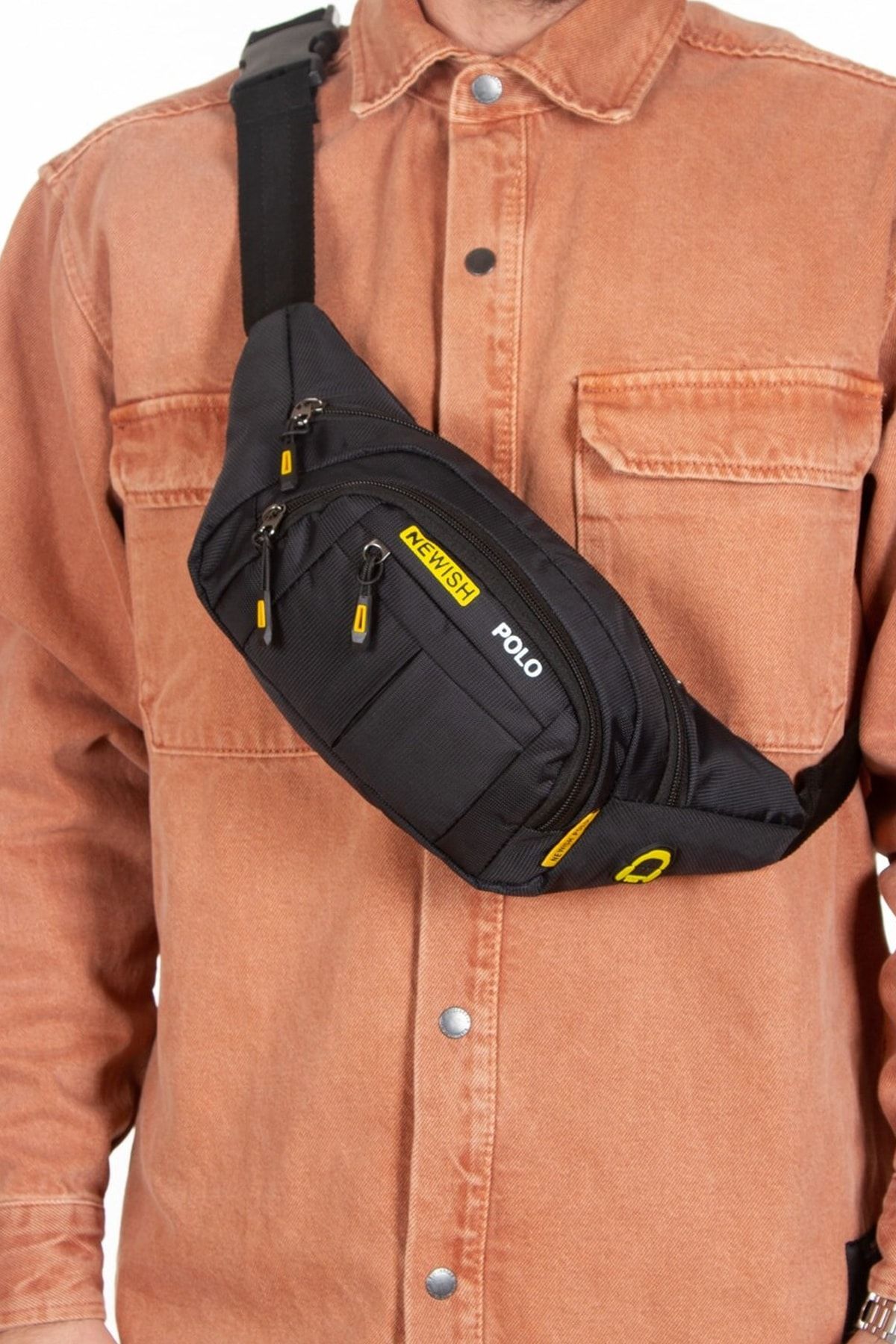 Av A Dos Siyah Unisex Suya Dayanıklı Çapraz Askılı Omuz Bel Çanta Günlük Yürüyüş Koşu Outdoor Çanta RN11189