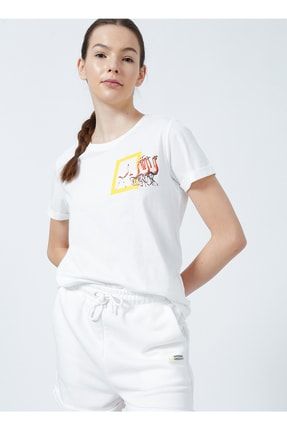W-flamingo Bisikletyaka Standart Kalıp Baskılı Beyaz Kadın T-shirt 5002777307