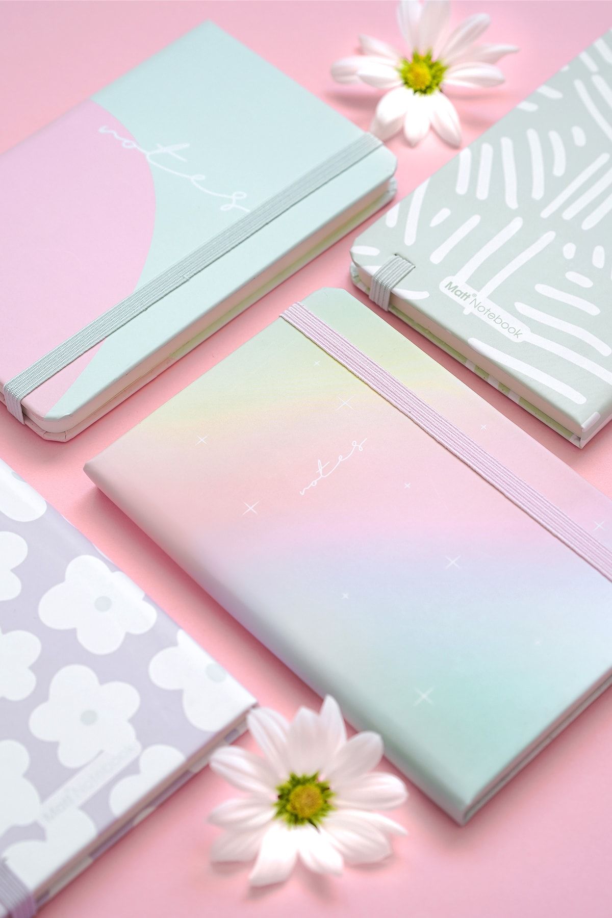 Matt Notebook-Set of 4 Pocket Notebooks Striped Daisy Rainbow Abstract 2