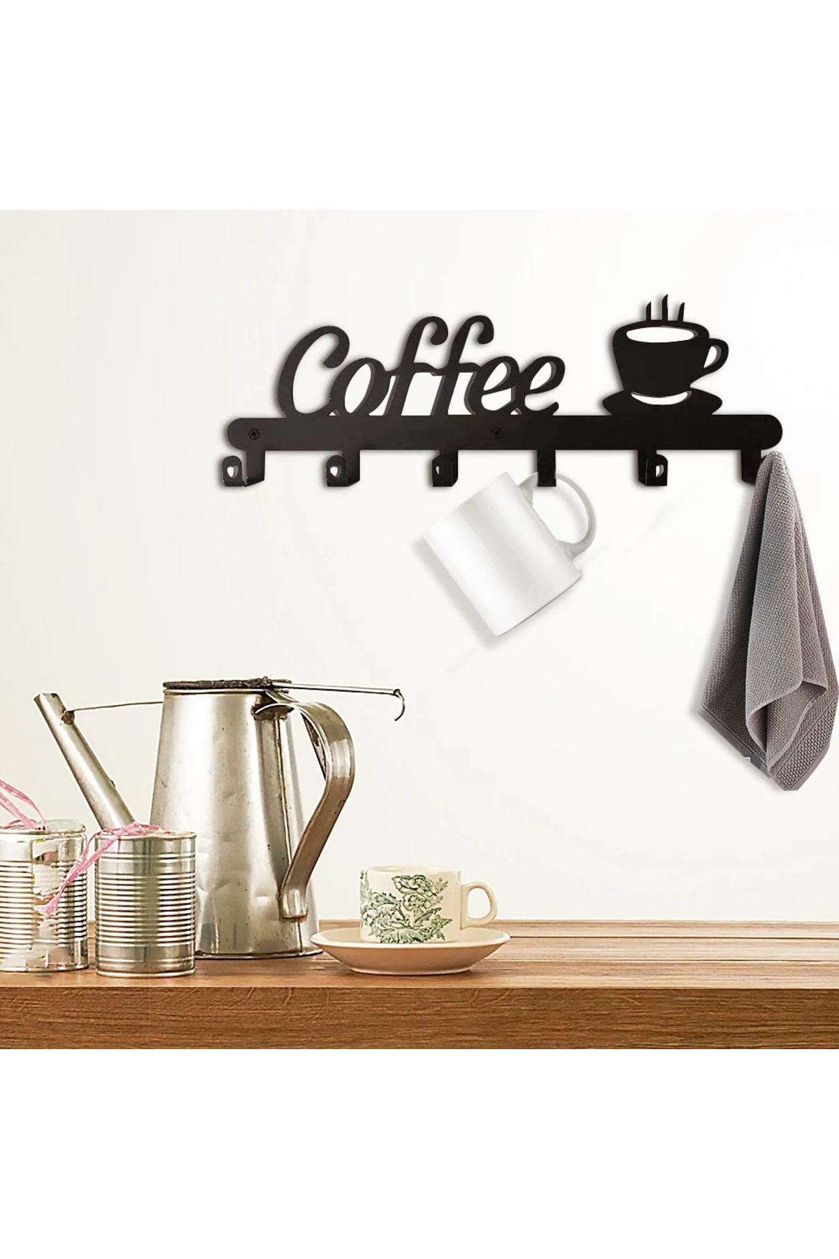 Hzm Collection Dekoratif Metal Coffee Yazılı Mutfak Fincan Ve Kupa Askılığı