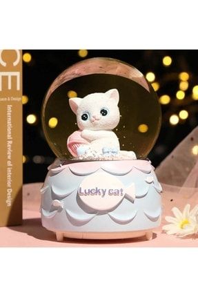 Sevimli Minnoş Kedi Lucky Cat Kar Küresi Büyük Boy Hediye Işıklı Müzikli Kar Küresi TYC00299105496