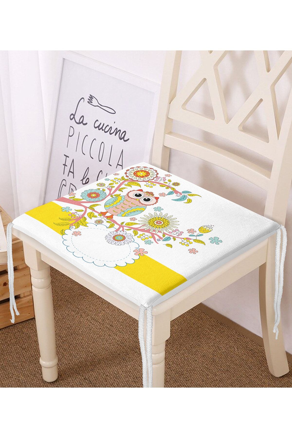 Realhomes-Owl Pattern Digital Printed Zippered Chair Cushion 1