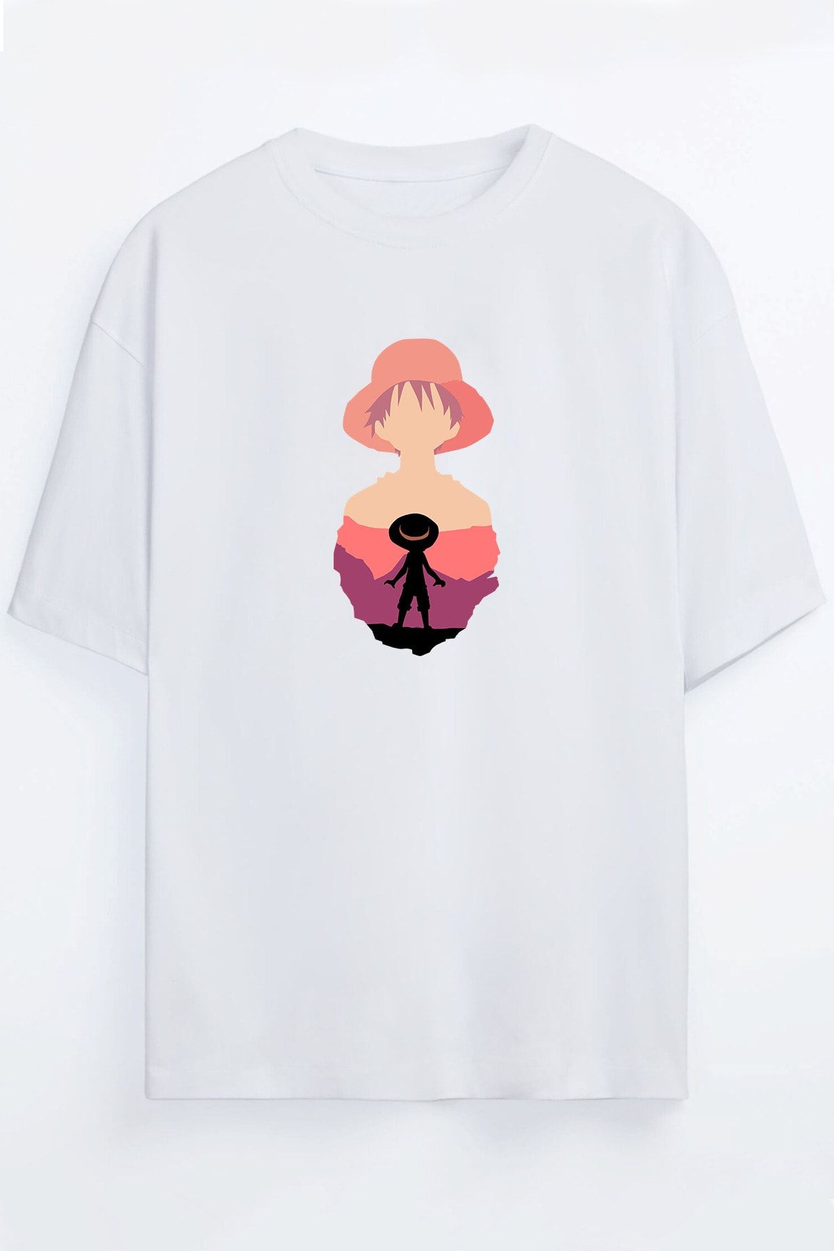 Harmandar-One Piece - Pălărie de paie - Luffy Anime Unisex Negru - Tricou oversize alb 1