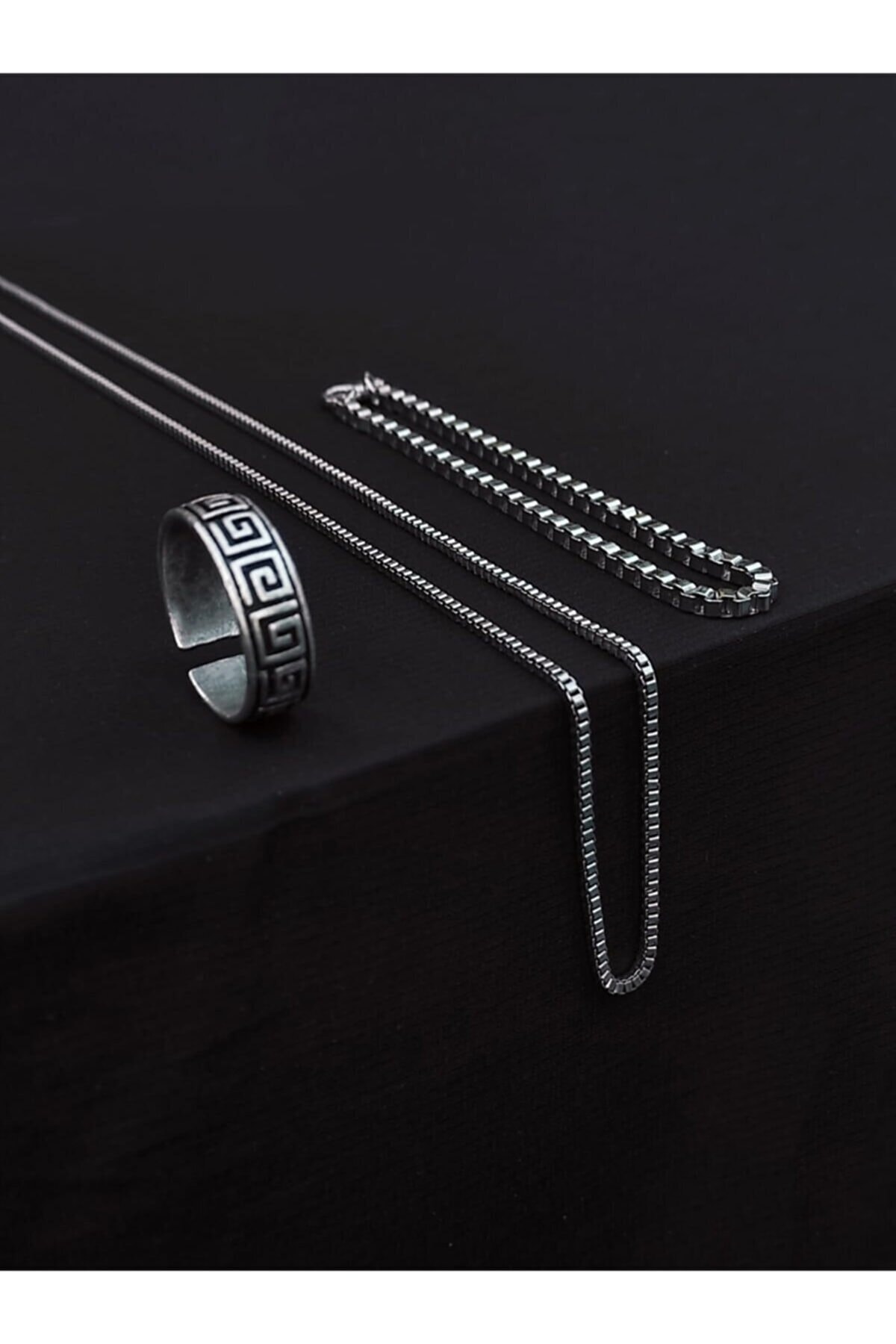 TREND COLLECTİON Antik Desen Model Ayarlanabilir Yüzük Küp Bileklik Ve Kolye Set