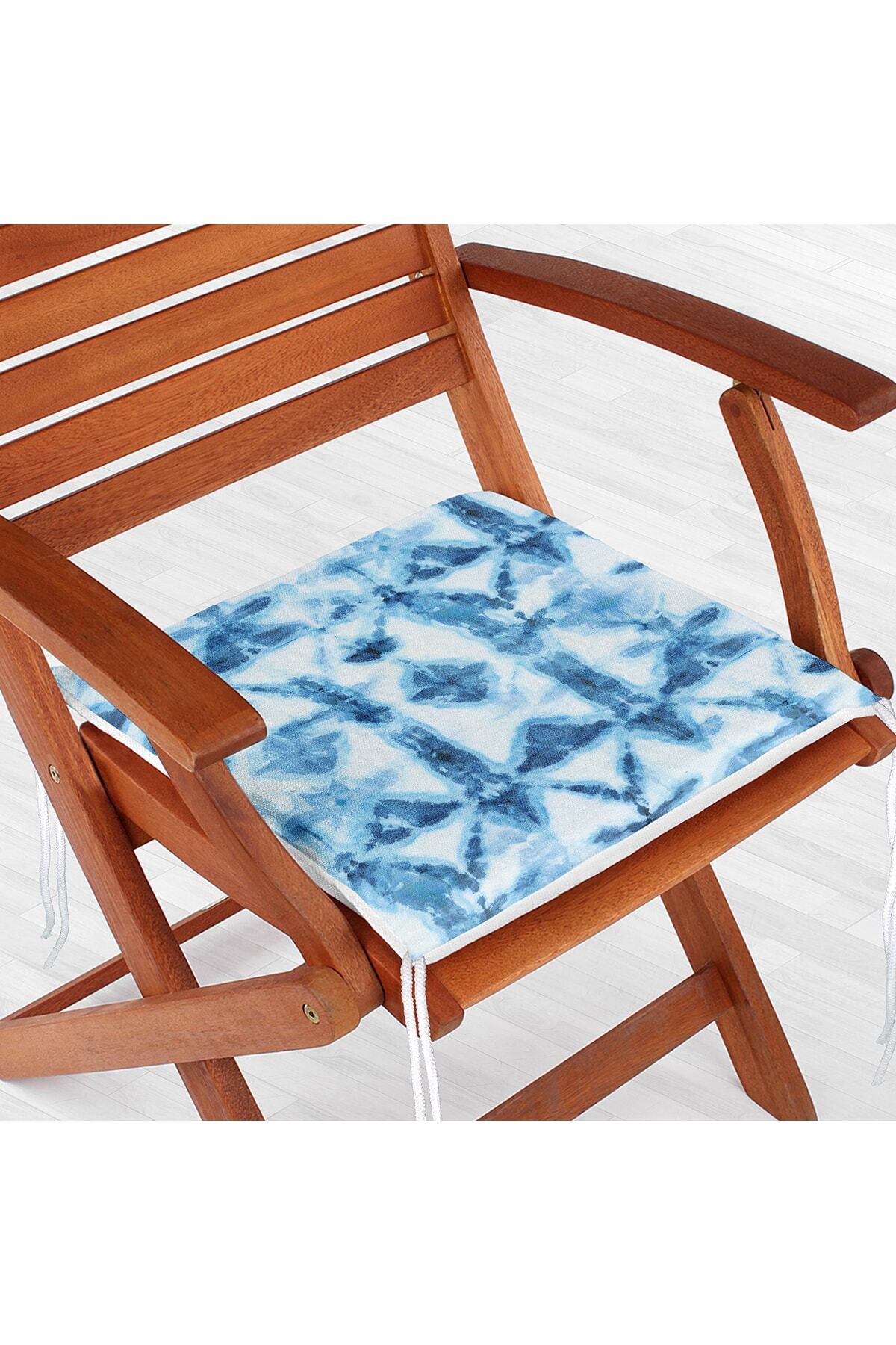 Realhomes-Blue Snowflake Patterned Digital Printed Zippered Chair Cushion 2