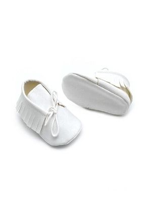 Bebek Beyaz Renk El Yapımı Bağcıklı Nubuk Makosen Bebek Ayakkabıları PANMAKNBK