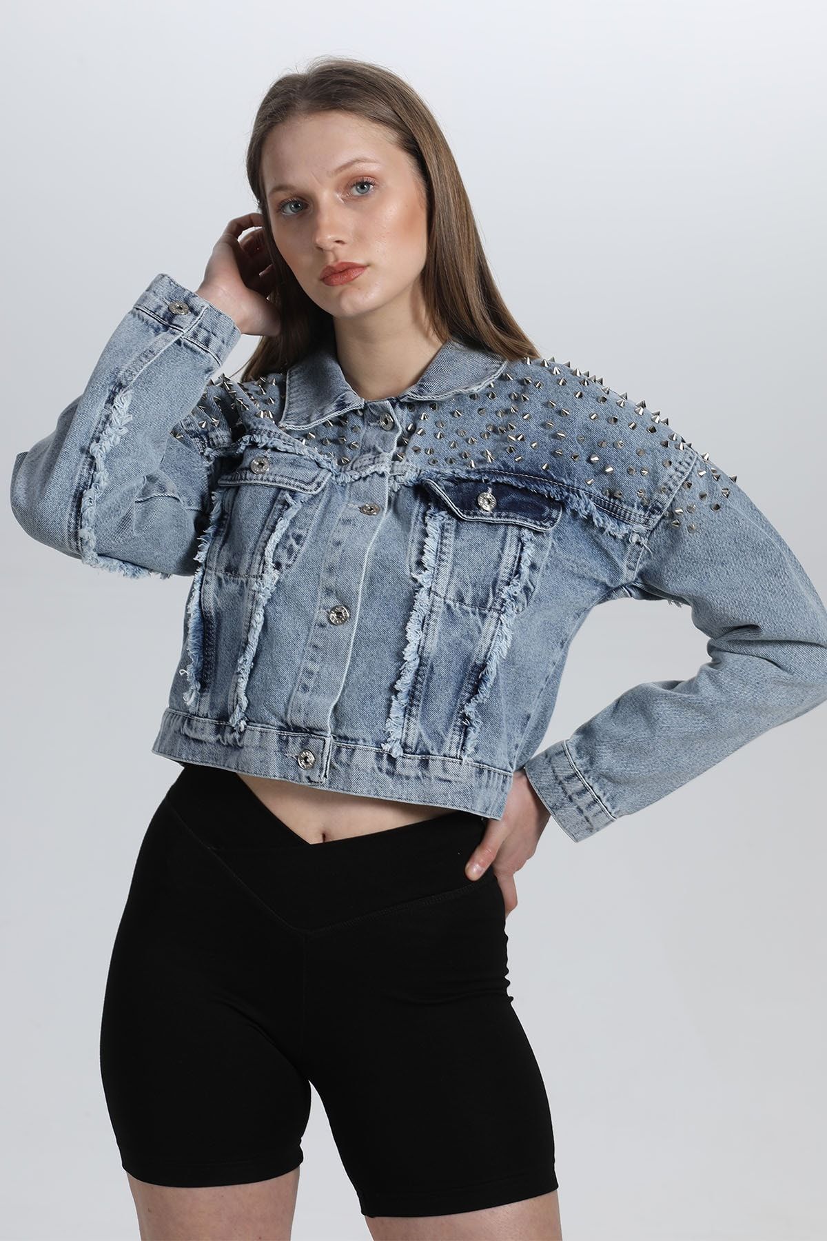 Denim and sweater jacket top