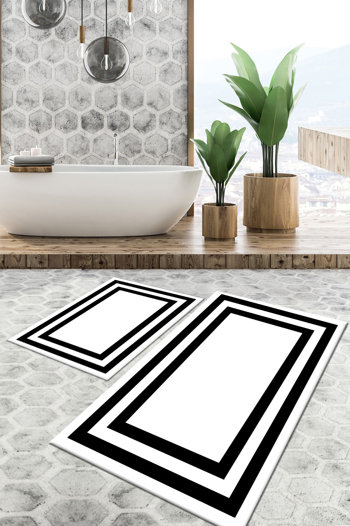 TulipDecorative Carpet Kaydırmaz Taban Yıkanabilir Leke Tutmaz 2 Li Set60x10050x60banyo Halısı Banyo Paspası Klozet Takımı