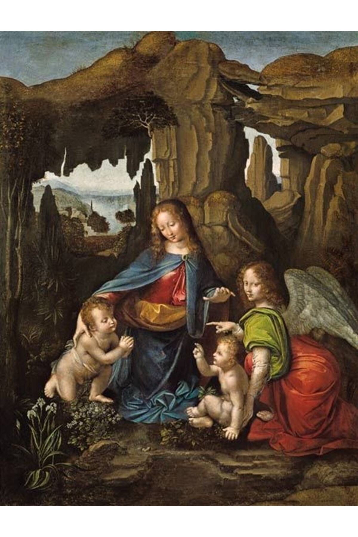 Marcel Kristal Tablo-Leonardo Da Vinci - 1483-1486 Virgin of Rocks Diamond Mosaic Painting 46x61cm 1