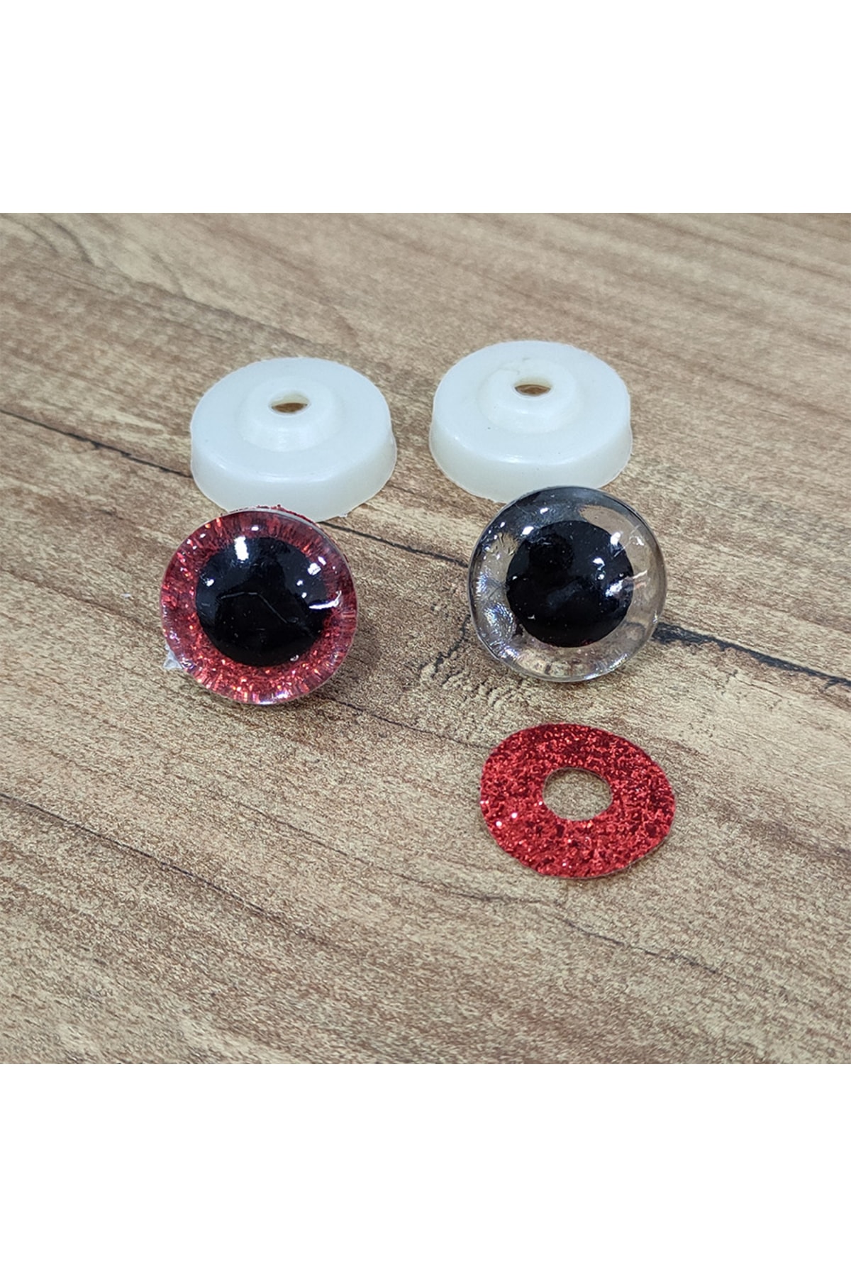 hobimon Amigurumi 20 Mm Vidalı Renkli Simli Göz - Kırmızı - 10 Adet (5 Çift) Kilitli Göz