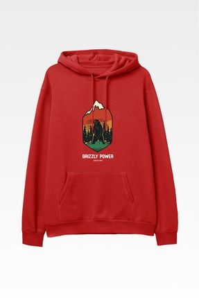 Power Kırmızı Kapşonlu Sweatshirt - Hoodie H-UNI-POWER