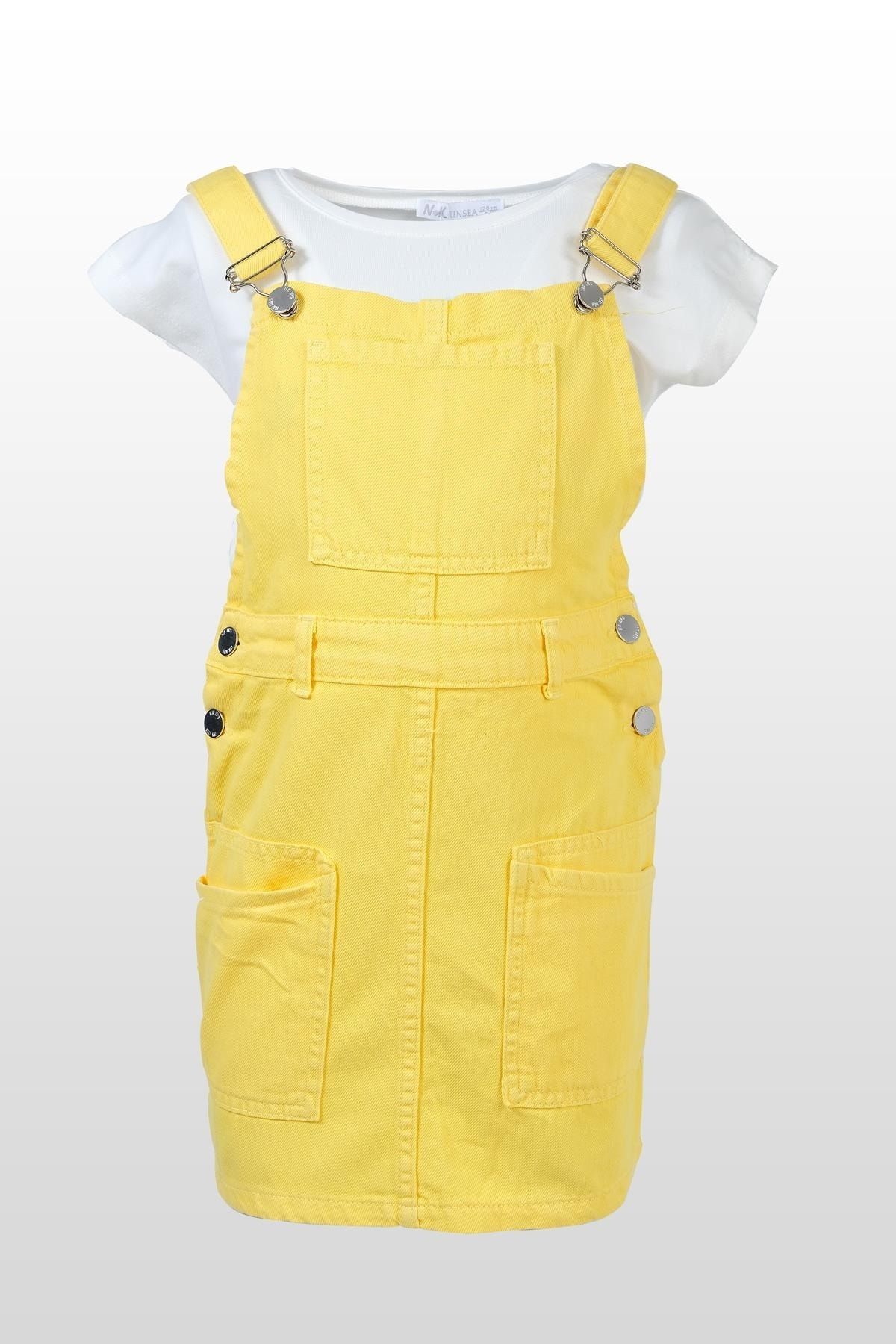 Denim overall skirt yellow hotsell