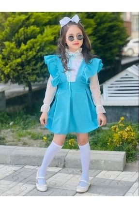 Kız Çocuk Turkuaz Rengi Salopet Elbise Bu242621 BU242621