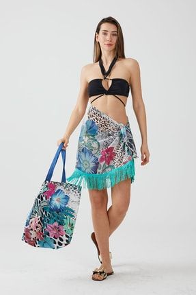 Ays Home Moda Tropikal Çiçek Püsküllü Pareo Plaj Elbisesi AYSP6P