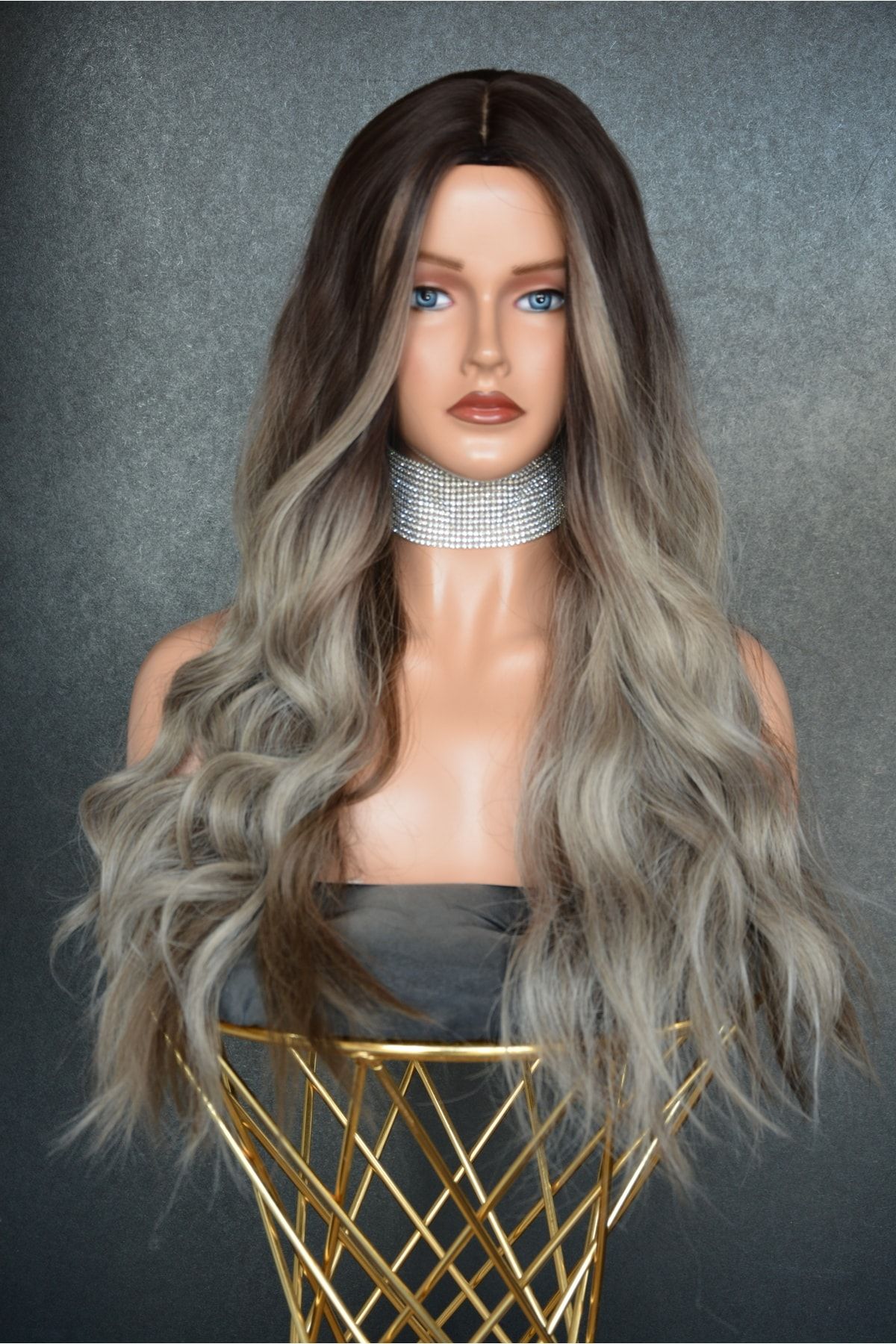 REMY HAİR Exclusive Luxury Koyu Kumral Işıltılı Ombreli Peruk